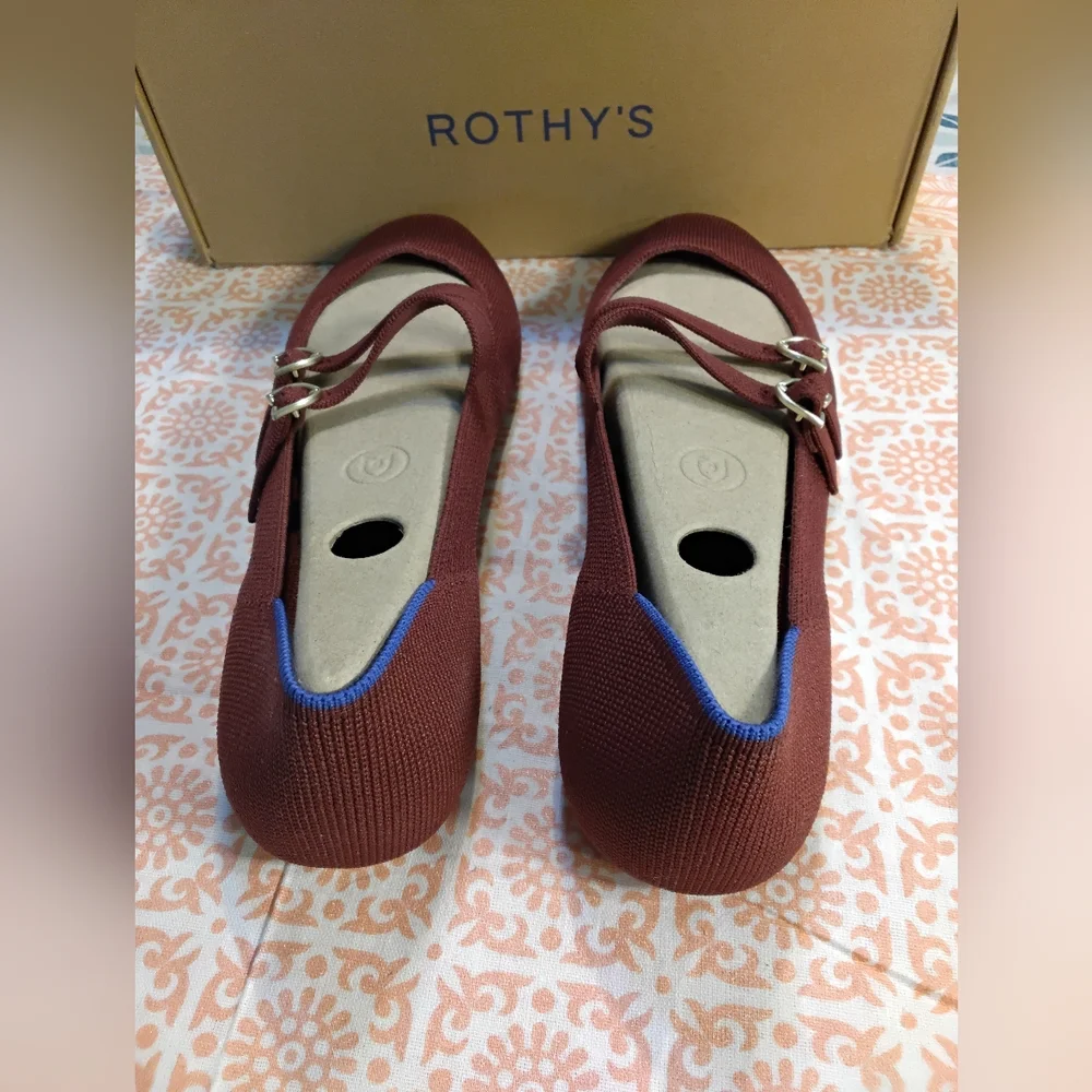 Rothy's Double Strap Burgundy Flats Cabernet - Picture 5 of 7